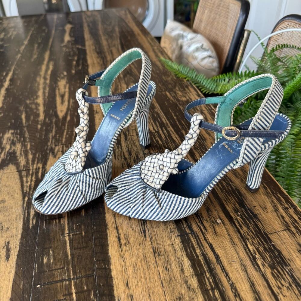 FENDI Striped Peep-Toe Heels (AUTHENTIC) Size 37.5 (US 7.5) - Picture 6 of 17
